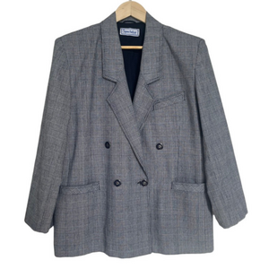 Vintage Navy Plaid Blazer Double Breasted Jacket Glen Check Oversized Corporate